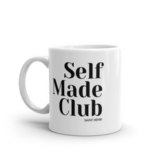 Luxury coffee mug from House of Saint Henri with the 'Selfmade Club' design, showcasing elegant craftsmanship and a symbol of ambition. Perfect for coffee lovers and high achievers.