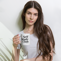 Luxury coffee mug from House of Saint Henri with the 'Selfmade Club' design, showcasing elegant craftsmanship and a symbol of ambition. Perfect for coffee lovers and high achievers.