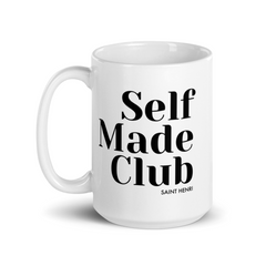Luxury coffee mug from House of Saint Henri with the 'Selfmade Club' design, showcasing elegant craftsmanship and a symbol of ambition. Perfect for coffee lovers and high achievers.