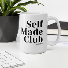 Luxury coffee mug from House of Saint Henri with the 'Selfmade Club' design, showcasing elegant craftsmanship and a symbol of ambition. Perfect for coffee lovers and high achievers.